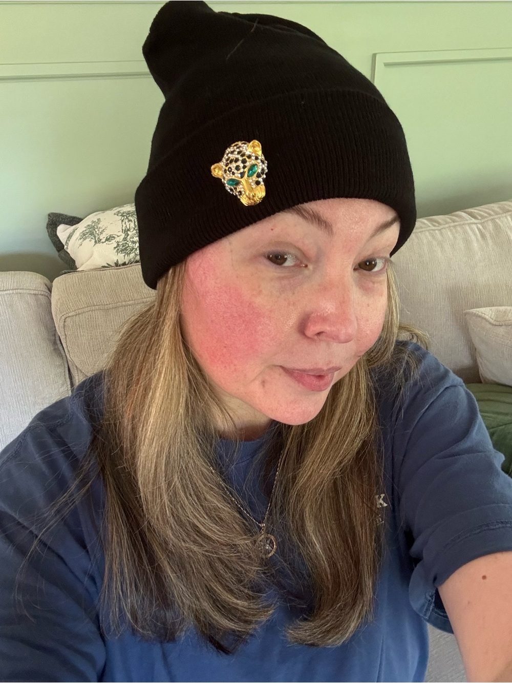Black Knit Beanie with Gold Animal Accent